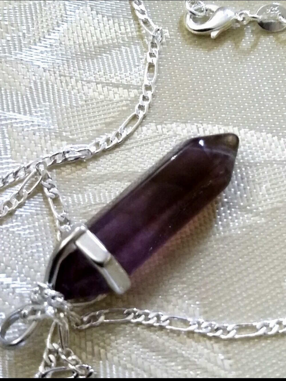 Silver Necklace .925 With Healing Real Amethyst  Hexagon Crystal Gemstone NWT - Picture 3 of 8